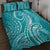 Polynesia Plumeria Lei Quilt Bed Set Teal Curves Motif