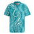 Polynesia Plumeria Lei Rugby Jersey Teal Curves Motif