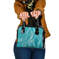Polynesia Plumeria Lei Shoulder Handbag Teal Curves Motif