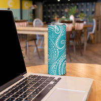 Polynesia Plumeria Lei Skinny Tumbler Teal Curves Motif