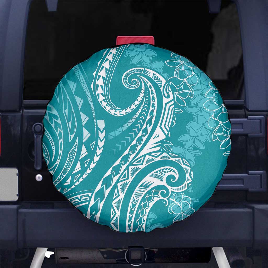 Polynesia Plumeria Lei Spare Tire Cover Teal Curves Motif