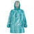 Polynesia Plumeria Lei Wearable Blanket Hoodie Teal Curves Motif