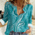 Polynesia Plumeria Lei Women Casual Shirt Teal Curves Motif
