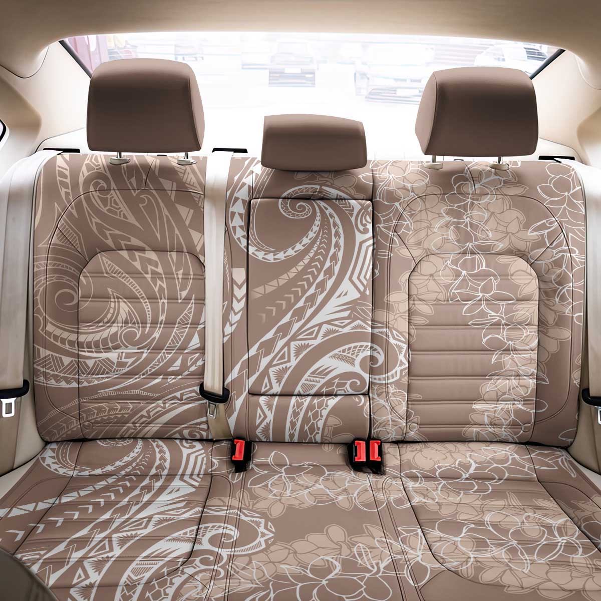 Polynesia Plumeria Lei Back Car Seat Cover Beige Curves Motif LT7 - Polynesian Pride