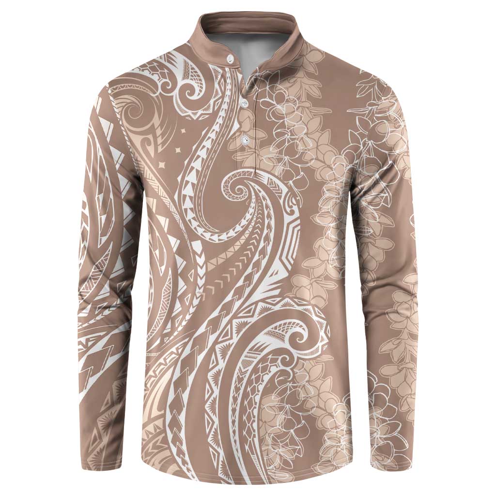 Polynesia Plumeria Lei Button Sweatshirt Beige Curves Motif