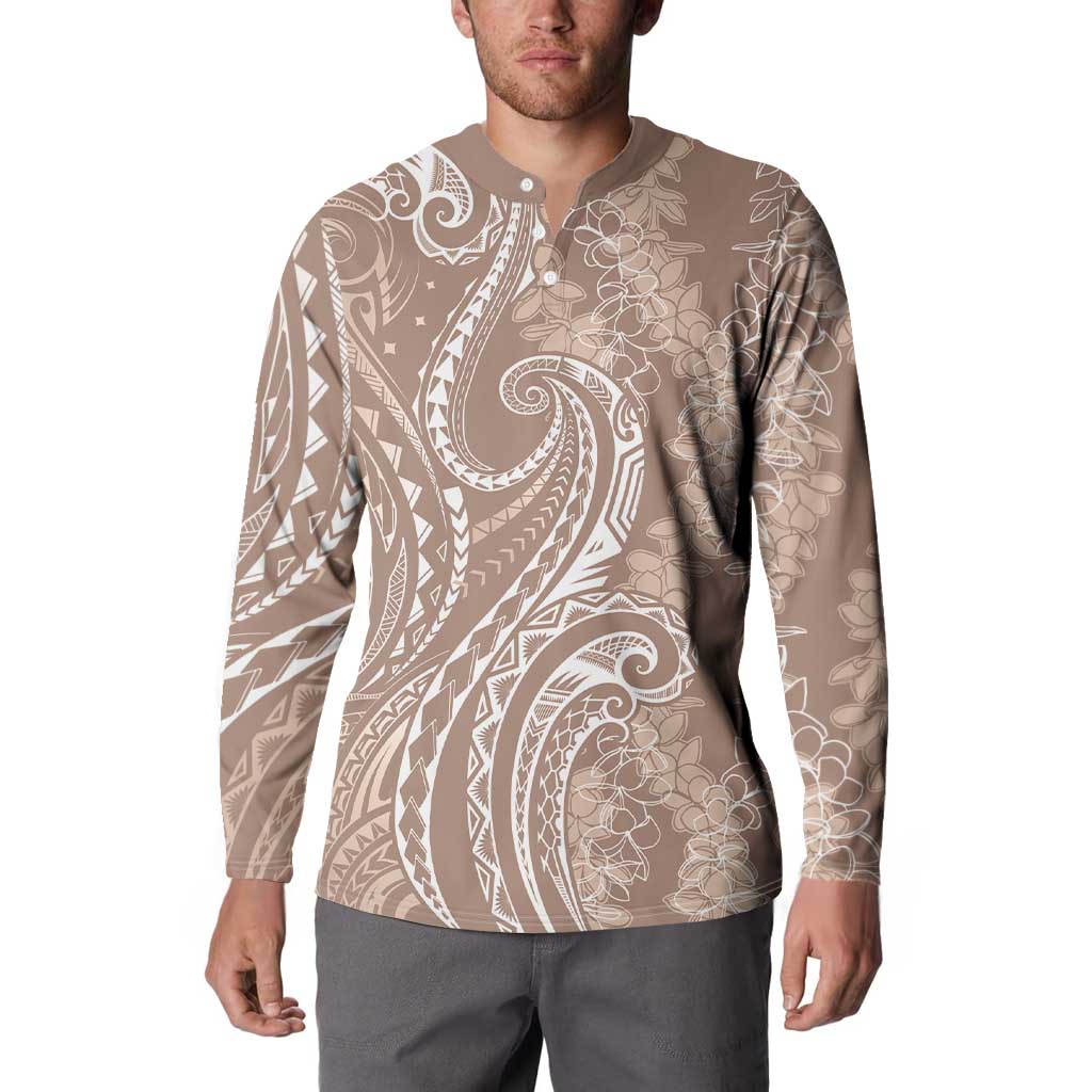Polynesia Plumeria Lei Button Sweatshirt Beige Curves Motif
