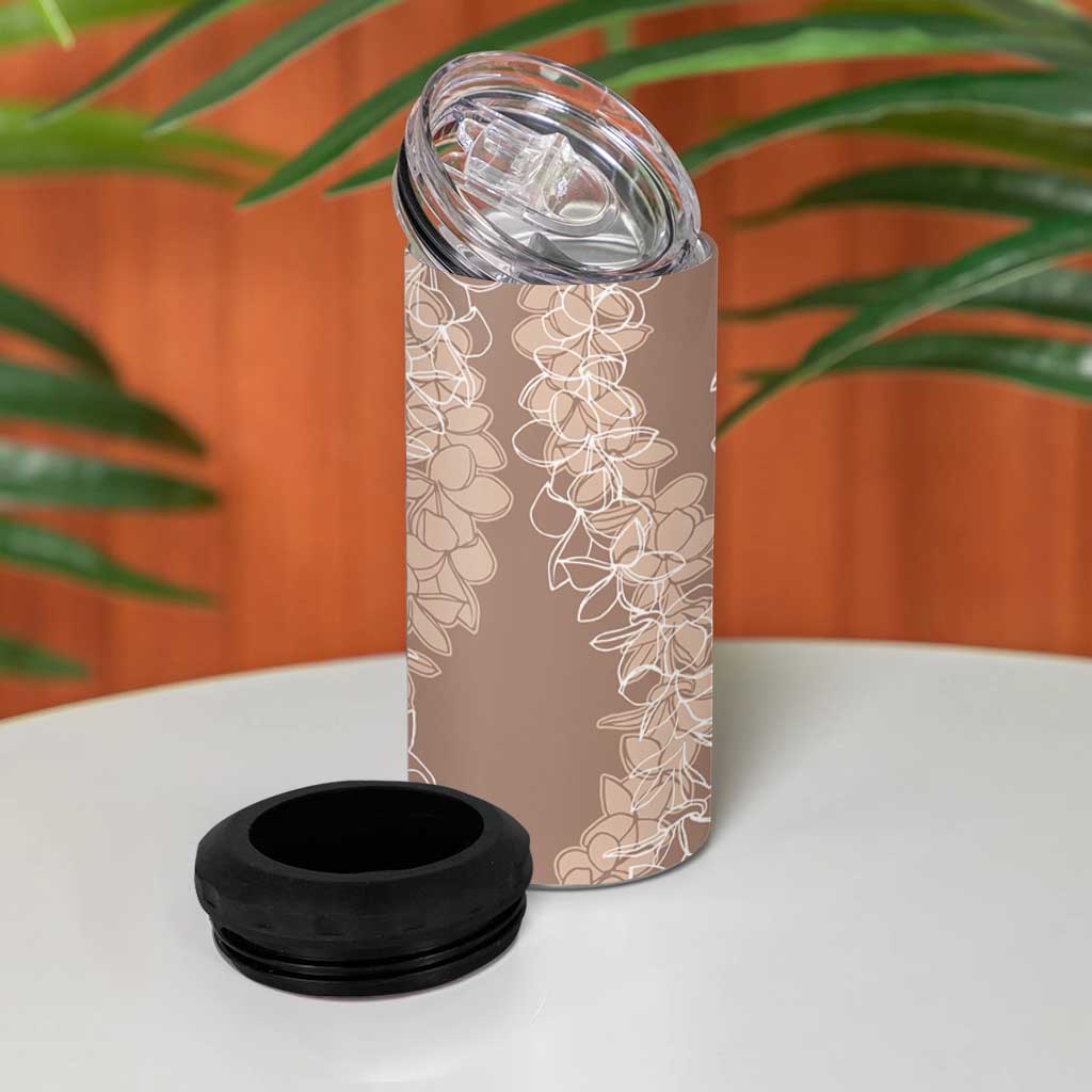 Polynesia Plumeria Lei 4 in 1 Can Cooler Tumbler Beige Curves Motif