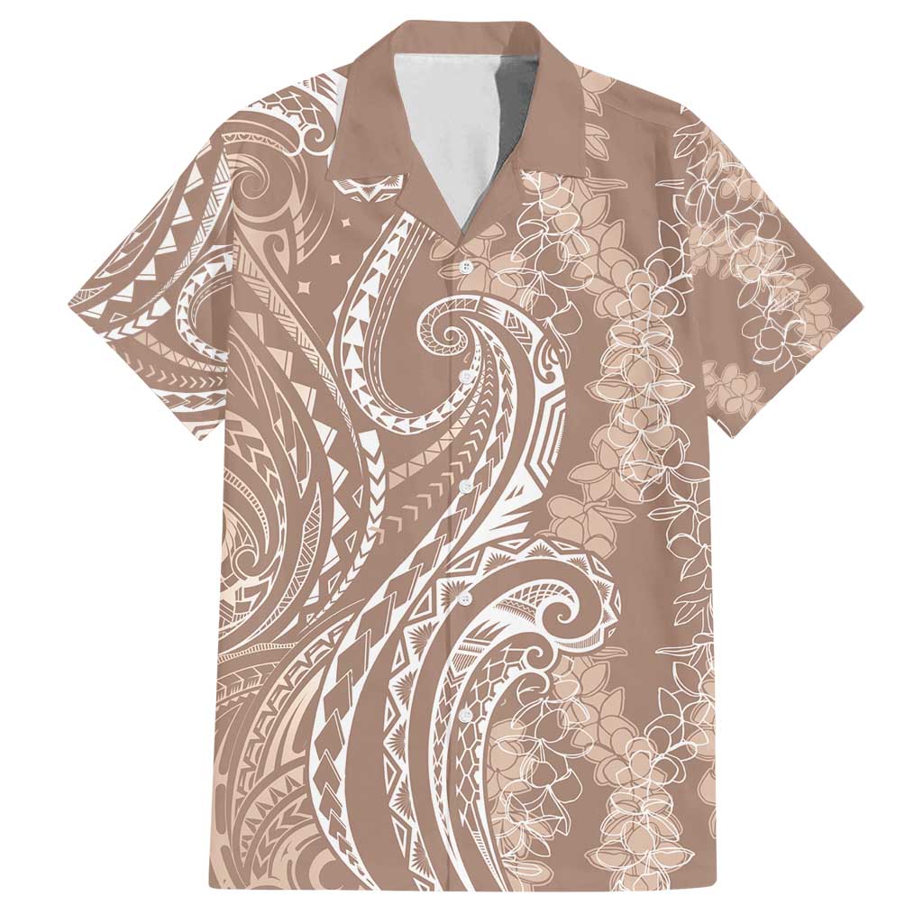 Polynesia Plumeria Lei Family Matching Long Sleeve Bodycon Dress and Hawaiian Shirt Beige Curves Motif LT7 Dad's Shirt - Short Sleeve Beige - Polynesian Pride