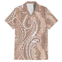 Polynesia Plumeria Lei Family Matching Long Sleeve Bodycon Dress and Hawaiian Shirt Beige Curves Motif LT7 Dad's Shirt - Short Sleeve Beige - Polynesian Pride