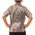Polynesia Plumeria Lei Family Matching Mermaid Dress and Hawaiian Shirt Beige Curves Motif