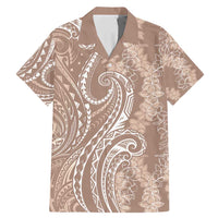Polynesia Plumeria Lei Family Matching Mermaid Dress and Hawaiian Shirt Beige Curves Motif LT7 Dad's Shirt - Short Sleeve Beige - Polynesian Pride
