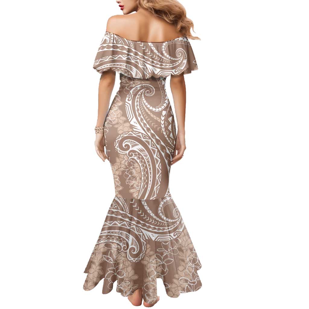 Polynesia Plumeria Lei Family Matching Mermaid Dress and Hawaiian Shirt Beige Curves Motif LT7 - Polynesian Pride