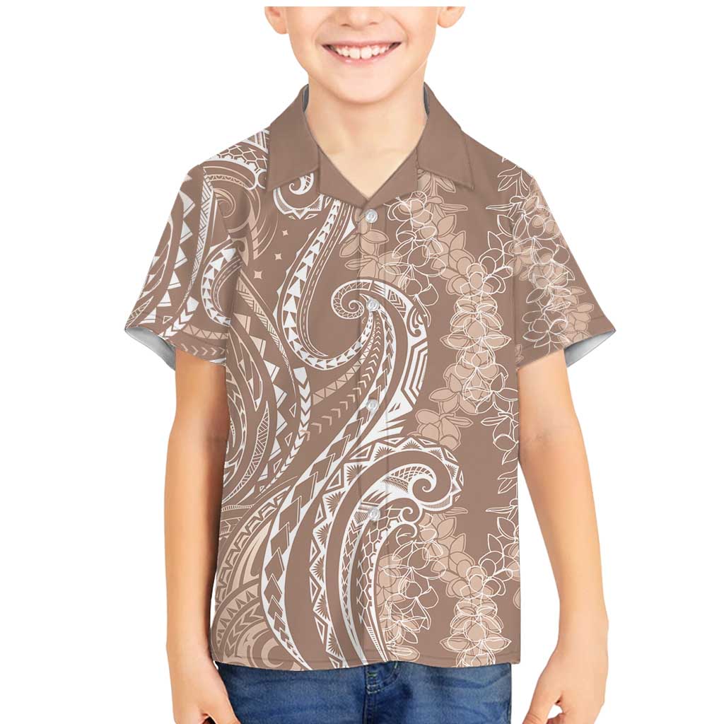 Polynesia Plumeria Lei Family Matching Mermaid Dress and Hawaiian Shirt Beige Curves Motif LT7 Son's Shirt Beige - Polynesian Pride