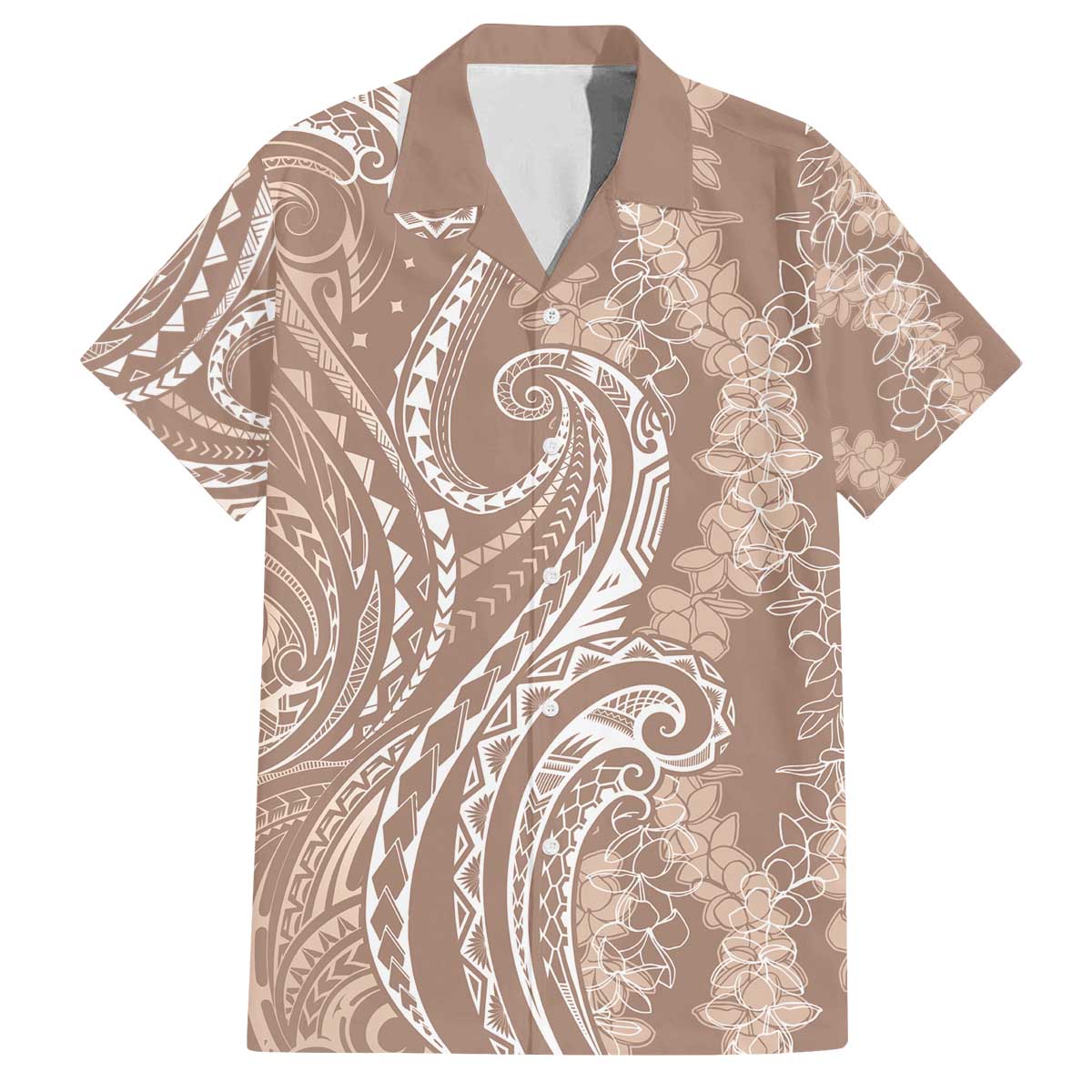 Polynesia Plumeria Lei Family Matching Off The Shoulder Long Sleeve Dress and Hawaiian Shirt Beige Curves Motif LT7 Dad's Shirt - Short Sleeve Beige - Polynesian Pride