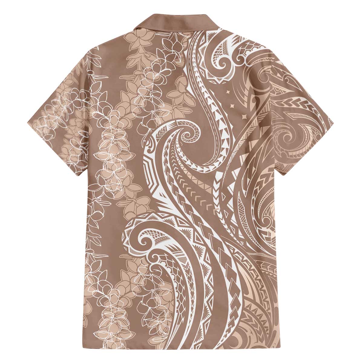 Polynesia Plumeria Lei Family Matching Off The Shoulder Long Sleeve Dress and Hawaiian Shirt Beige Curves Motif LT7 - Polynesian Pride