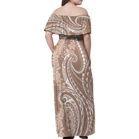 Polynesia Plumeria Lei Family Matching Off Shoulder Maxi Dress and Hawaiian Shirt Beige Curves Motif LT7 - Polynesian Pride