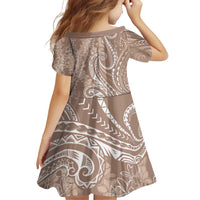 Polynesia Plumeria Lei Family Matching Off Shoulder Short Dress and Hawaiian Shirt Beige Curves Motif LT7 - Polynesian Pride