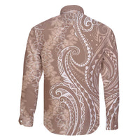 Polynesia Plumeria Lei Family Matching Off Shoulder Short Dress and Hawaiian Shirt Beige Curves Motif LT7 - Polynesian Pride