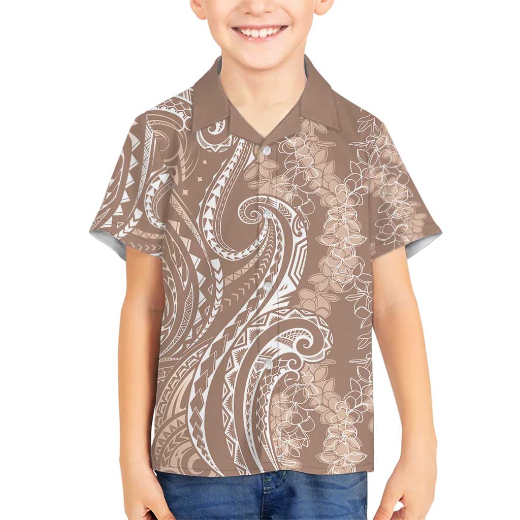 Polynesia Plumeria Lei Family Matching Puletasi and Hawaiian Shirt Beige Curves Motif