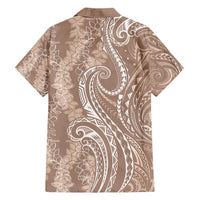 Polynesia Plumeria Lei Family Matching Short Sleeve Bodycon Dress and Hawaiian Shirt Beige Curves Motif LT7 - Polynesian Pride