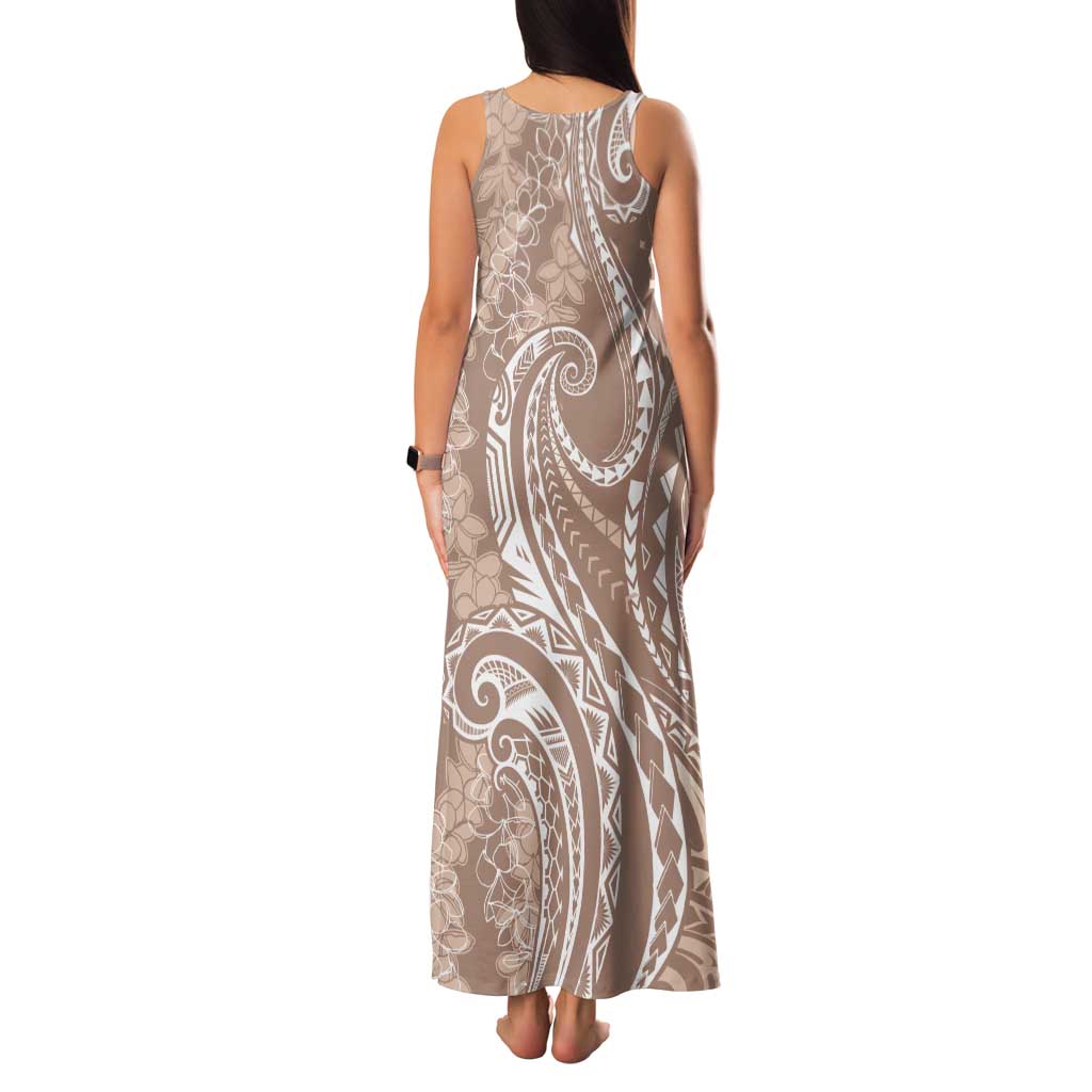 Polynesia Plumeria Lei Family Matching Tank Maxi Dress and Hawaiian Shirt Beige Curves Motif LT7 - Polynesian Pride