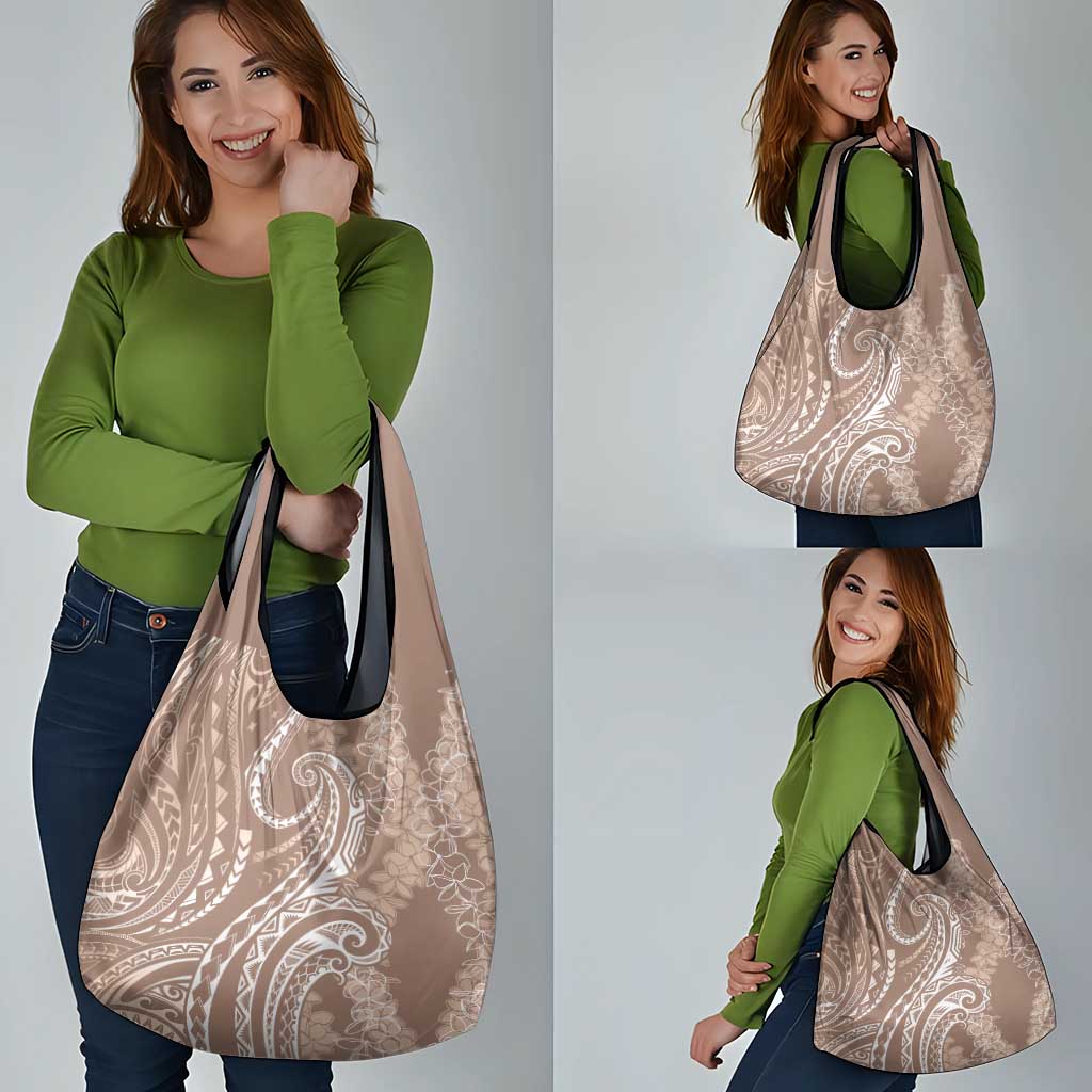 Polynesia Plumeria Lei Grocery Bag Beige Curves Motif
