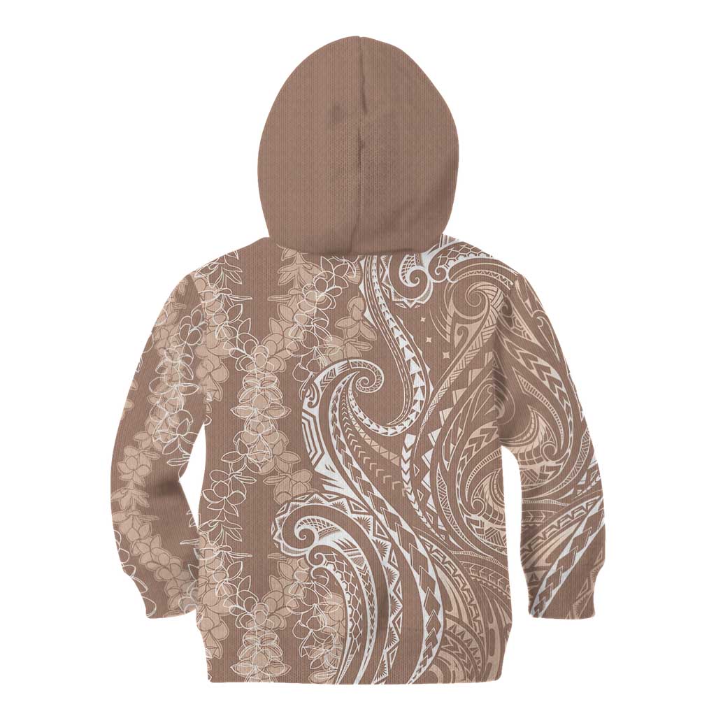 Polynesia Plumeria Lei Kid Hoodie Beige Curves Motif