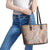 Polynesia Plumeria Lei Leather Tote Bag Beige Curves Motif