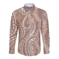 Polynesia Plumeria Lei Long Sleeve Button Shirt Beige Curves Motif
