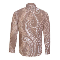 Polynesia Plumeria Lei Long Sleeve Button Shirt Beige Curves Motif