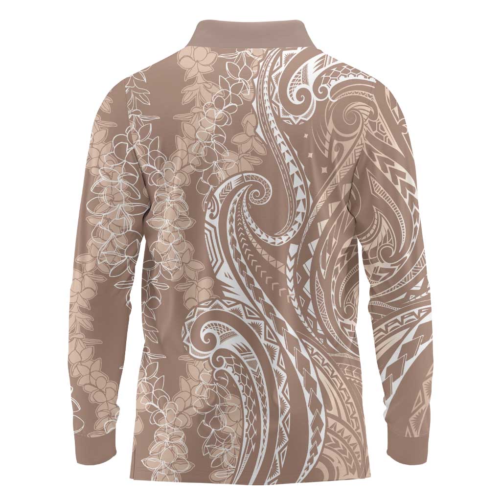 Polynesia Plumeria Lei Long Sleeve Polo Shirt Beige Curves Motif