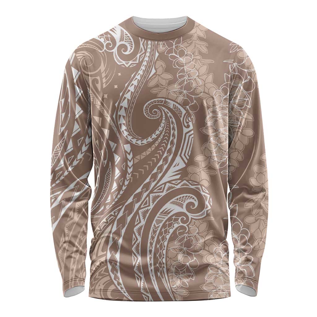 Polynesia Plumeria Lei Long Sleeve Shirt Beige Curves Motif