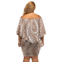 Polynesia Plumeria Lei Off Shoulder Short Dress Beige Curves Motif