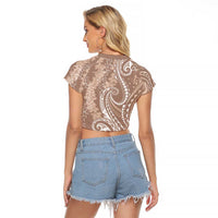 Polynesia Plumeria Lei Raglan Cropped T Shirt Beige Curves Motif