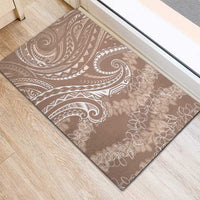Polynesia Plumeria Lei Rubber Doormat Beige Curves Motif