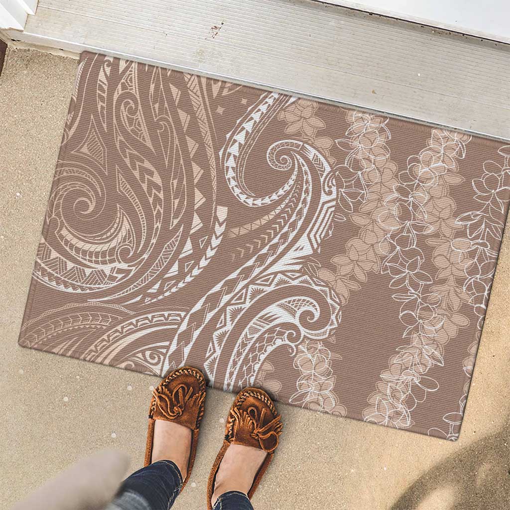 Polynesia Plumeria Lei Rubber Doormat Beige Curves Motif
