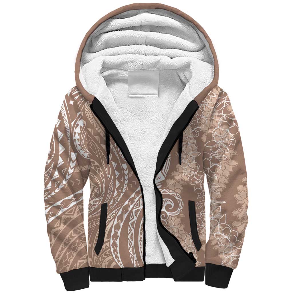 Polynesia Plumeria Lei Sherpa Hoodie Beige Curves Motif