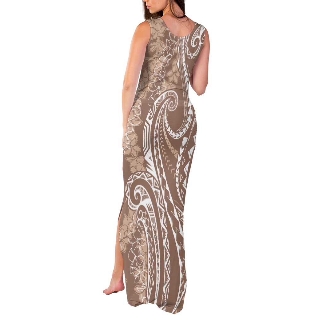 Polynesia Plumeria Lei Tank Maxi Dress Beige Curves Motif