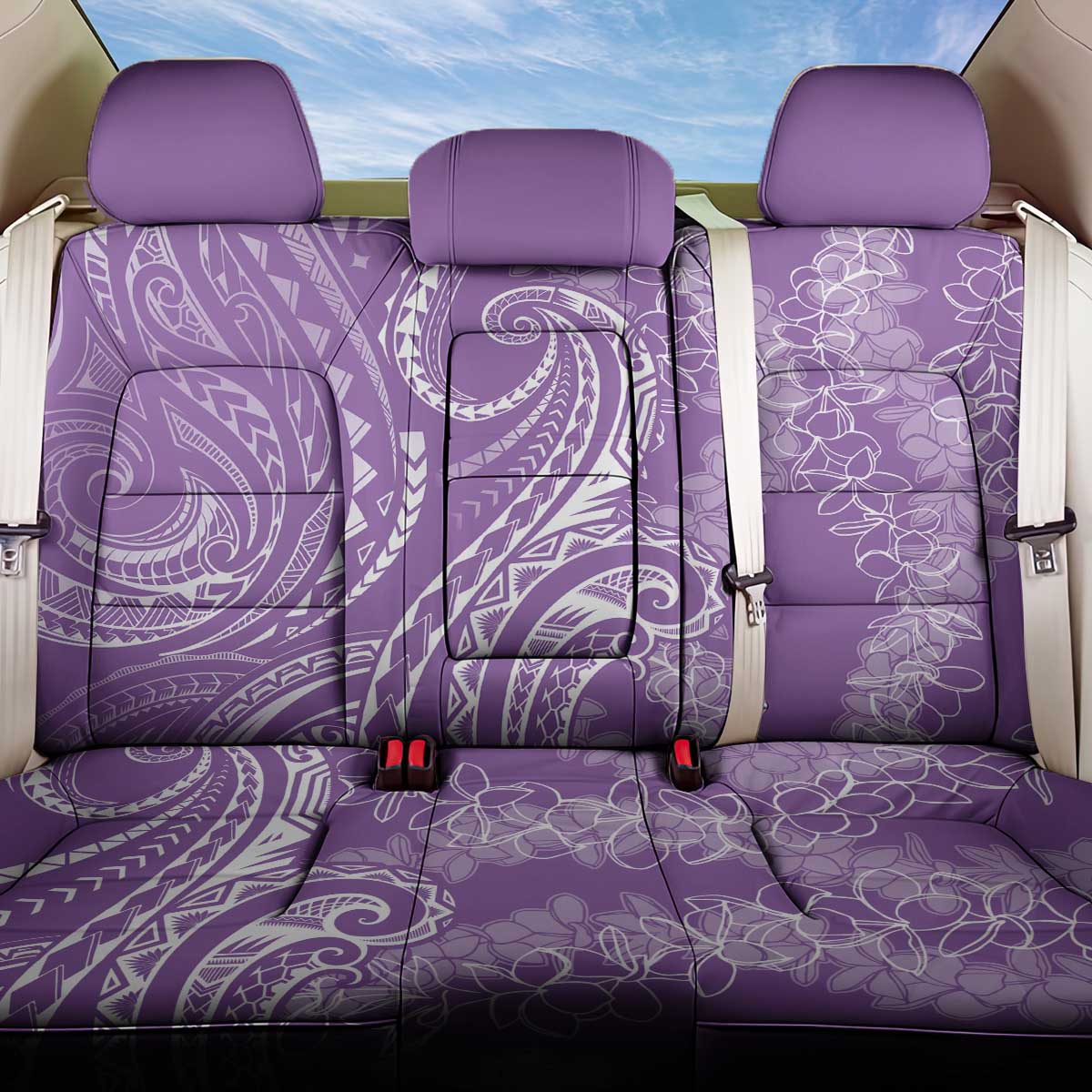 Polynesia Plumeria Lei Back Car Seat Cover Periwinkle Curves Motif LT7 One Size Periwinkle - Polynesian Pride