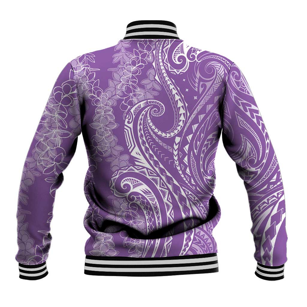 Polynesia Plumeria Lei Baseball Jacket Periwinkle Curves Motif