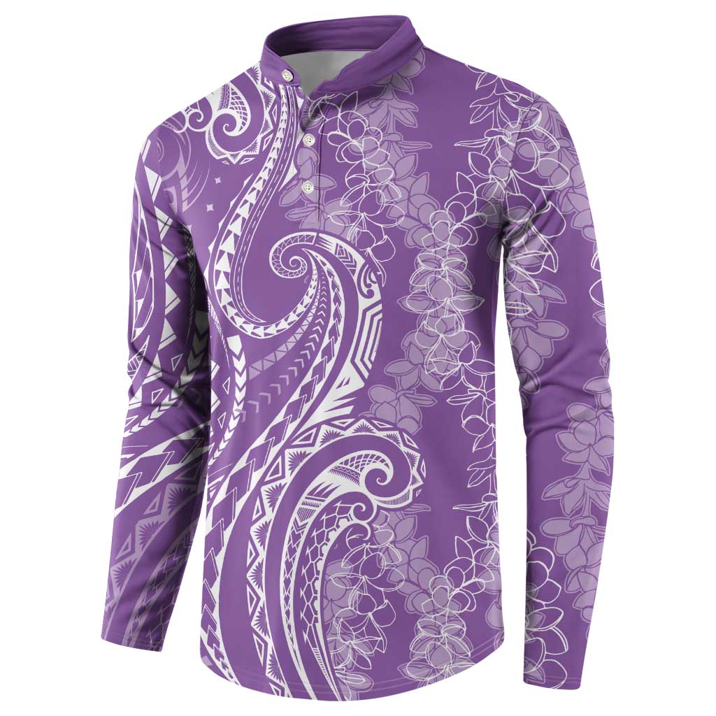 Polynesia Plumeria Lei Button Sweatshirt Periwinkle Curves Motif
