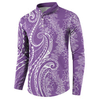 Polynesia Plumeria Lei Button Sweatshirt Periwinkle Curves Motif