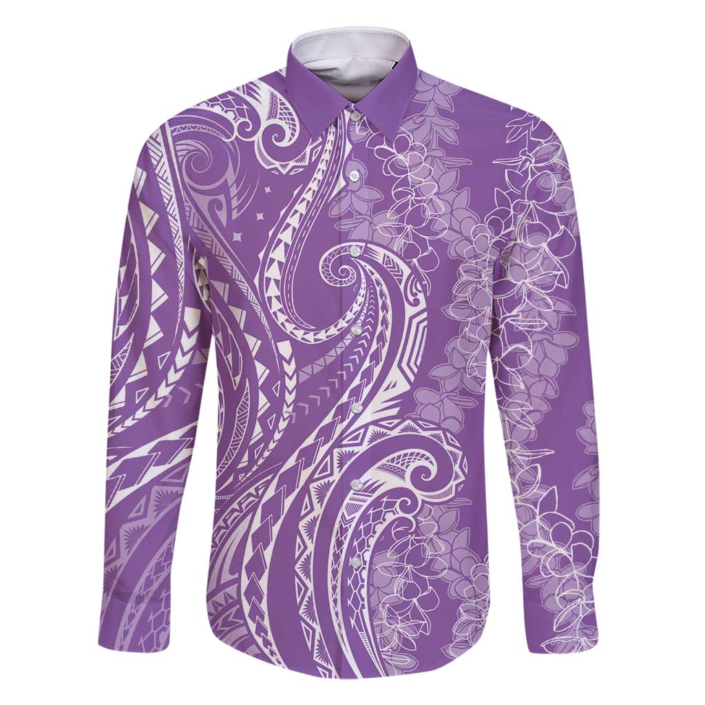 Polynesia Plumeria Lei Family Matching Long Sleeve Bodycon Dress and Hawaiian Shirt Periwinkle Curves Motif LT7 Dad's Shirt - Long Sleeve Periwinkle - Polynesian Pride