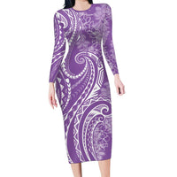 Polynesia Plumeria Lei Family Matching Long Sleeve Bodycon Dress and Hawaiian Shirt Periwinkle Curves Motif LT7 Mom's Dress Periwinkle - Polynesian Pride