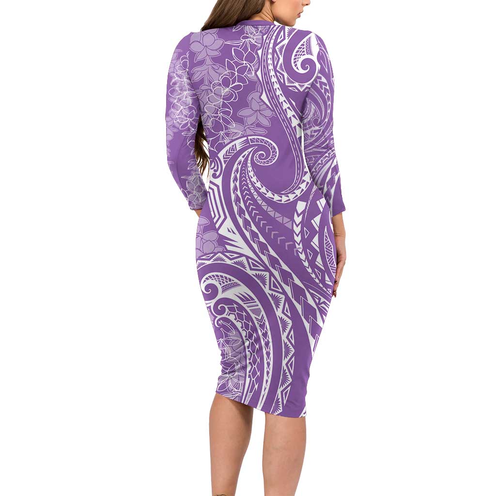 Polynesia Plumeria Lei Family Matching Long Sleeve Bodycon Dress and Hawaiian Shirt Periwinkle Curves Motif LT7 - Polynesian Pride