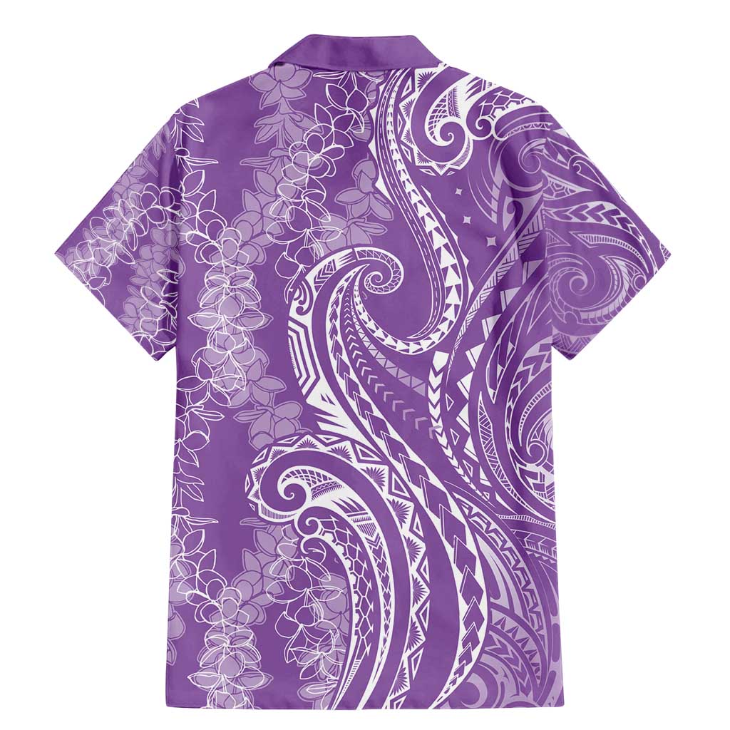 Polynesia Plumeria Lei Family Matching Mermaid Dress and Hawaiian Shirt Periwinkle Curves Motif LT7 - Polynesian Pride