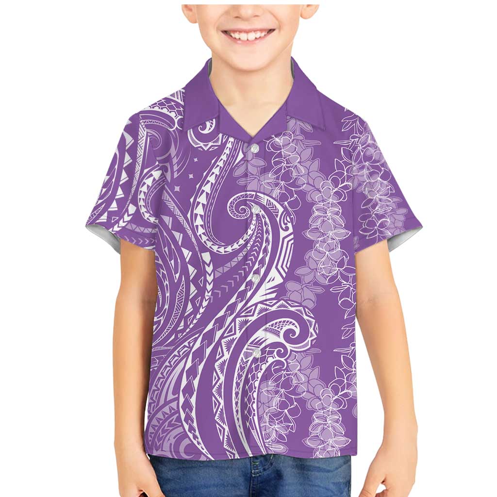 Polynesia Plumeria Lei Family Matching Mermaid Dress and Hawaiian Shirt Periwinkle Curves Motif LT7 Son's Shirt Periwinkle - Polynesian Pride