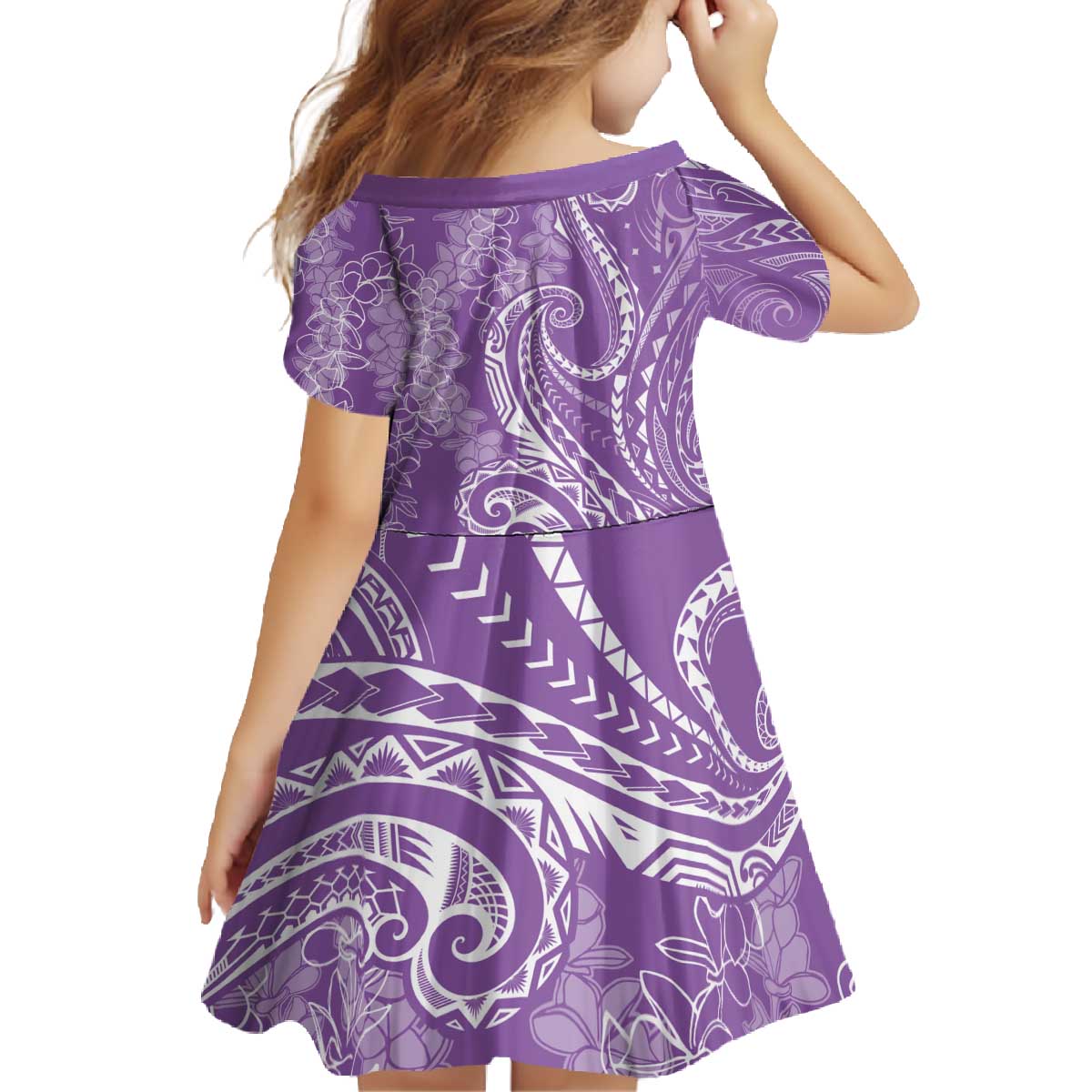 Polynesia Plumeria Lei Family Matching Off The Shoulder Long Sleeve Dress and Hawaiian Shirt Periwinkle Curves Motif LT7 - Polynesian Pride