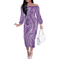 Polynesia Plumeria Lei Family Matching Off The Shoulder Long Sleeve Dress and Hawaiian Shirt Periwinkle Curves Motif LT7 Mom's Dress Periwinkle - Polynesian Pride