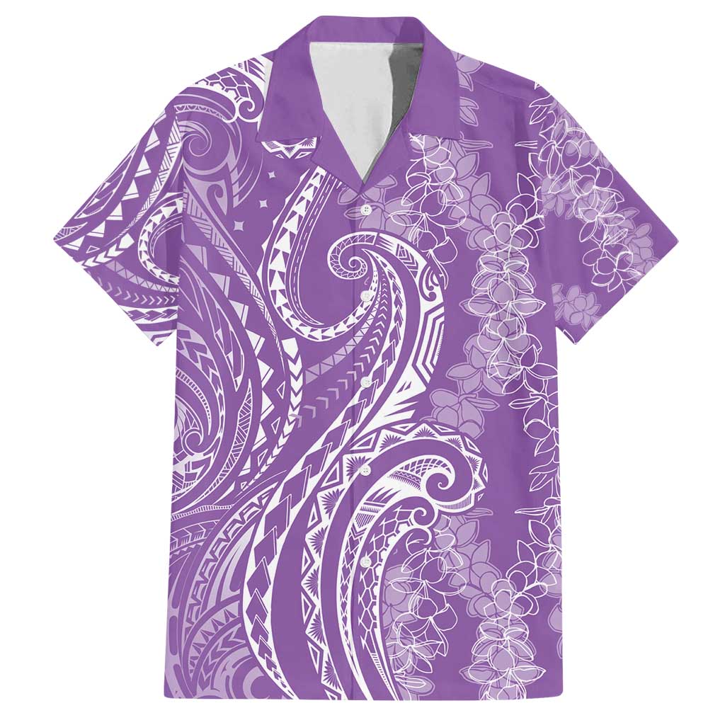 Polynesia Plumeria Lei Family Matching Off Shoulder Short Dress and Hawaiian Shirt Periwinkle Curves Motif